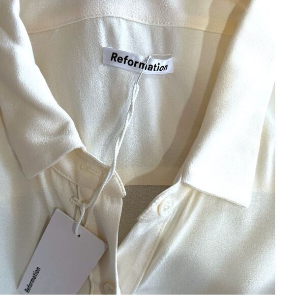 NWT Reformation Alain Tie Front Long Sleeve Top in Ivory Size L - Picture 7 of 9